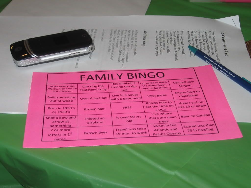 One of the games:  Family Bingo
