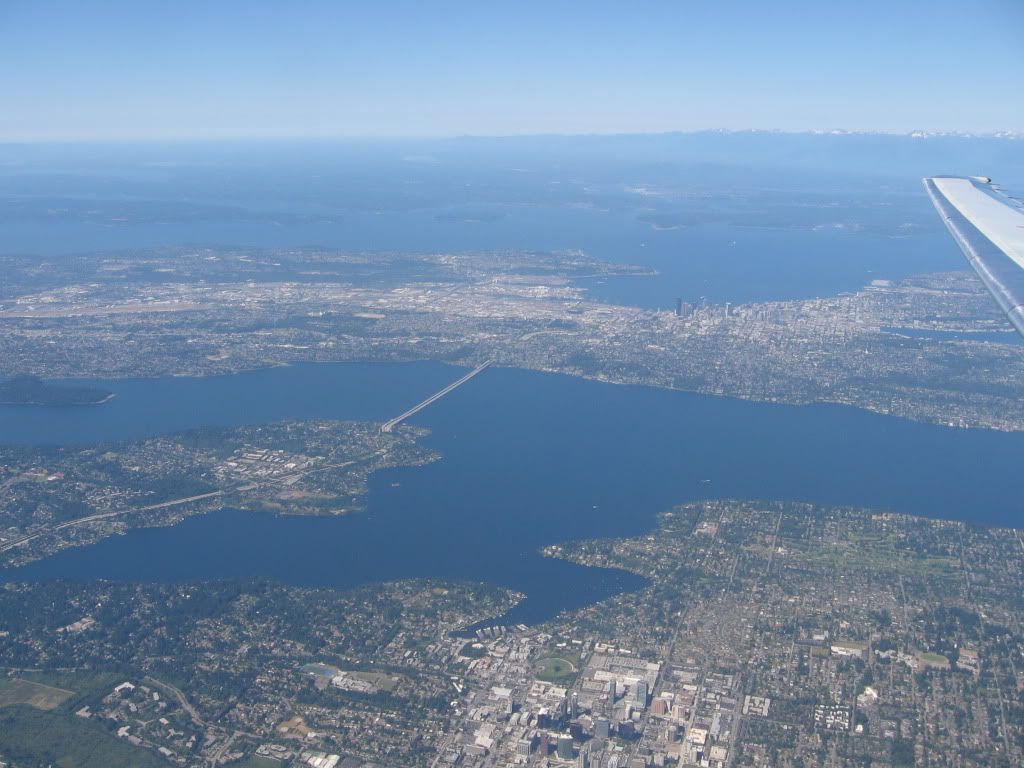 Seattle from the airplane on a beautiful day