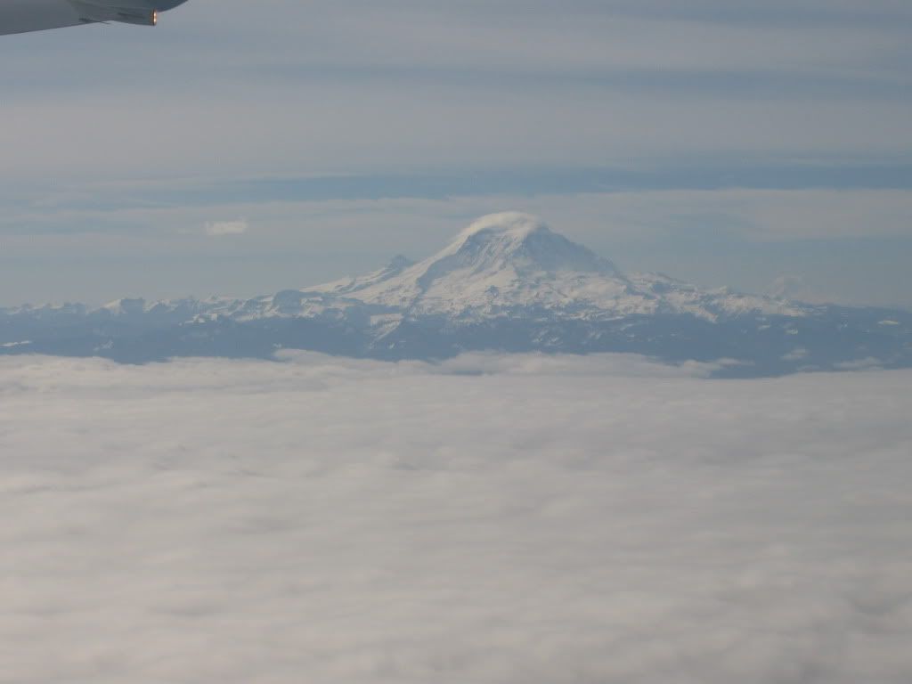 View of Mount Rainier from plane