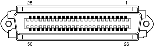 Low-density, 50-pin SCSI device connector