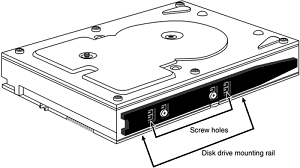 A typical 3 1/2'' hard disk with mounting rails for a 3 1/2'' drive bay