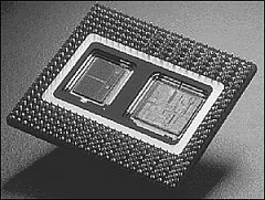 Pentium Pro processor with 256KB L2 cache (the cache is on the left side of the processor die). Photograph used by permission of Intel Corporation.