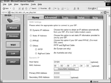 The Dynamic IP Address configuration screen.