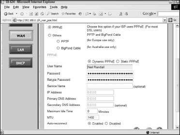 Configuring a DSL connection.