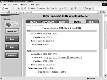 The connection details of the D-Link router.