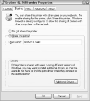 The sharing dialog box for printers.