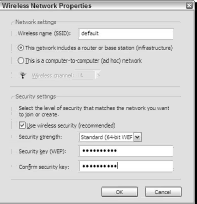 Providing WEP encryption settings for the Microsoft WLAN adapter.