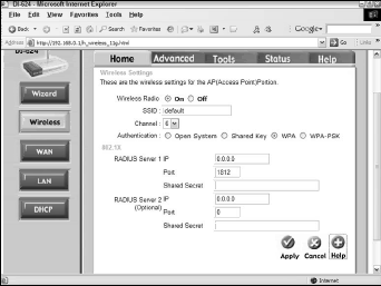 Setting the D-Link access point to WPA mode.