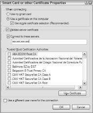 The Smart Card or Other Certificates dialog box.