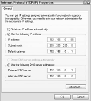 Manual configuration of TCP/IP Properties.