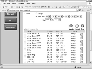 Configuring the virtual server feature.