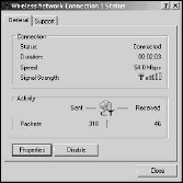 Wireless Network Connection Status dialog box.