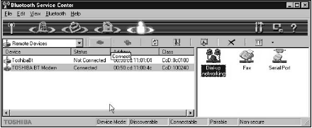 Connecting to the Internet with a Bluetooth Modem from the Bluetooth Service Center utility.