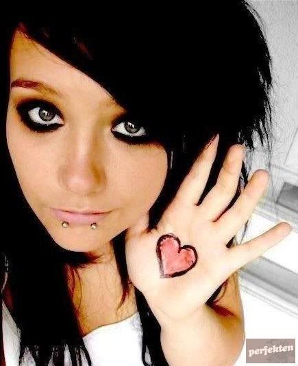 cute heart tattoo. cute emo girl with emo heart