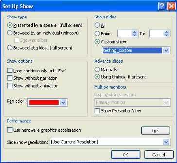Dialog box - PowerPoint's custom slide show