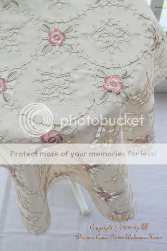 Gorgous pink rose EMBROIDED/CUTWORK Table Cloth 33X33  