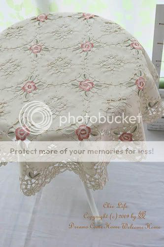 Gorgous pink rose EMBROIDED/CUTWORK Table Cloth 33X33  