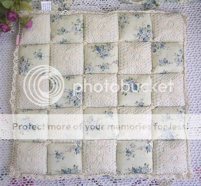 Shabby and vintage Flowering Patchwork w/Lace Chair Pad B  