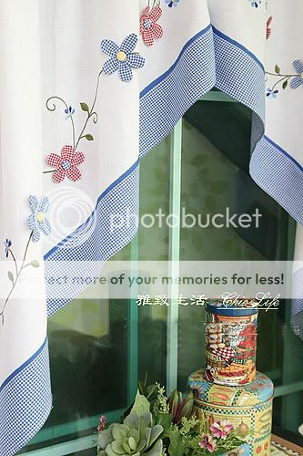   3D Patched Daisy Cotton valance/cafe curtain  Yellow / Blue Daisy